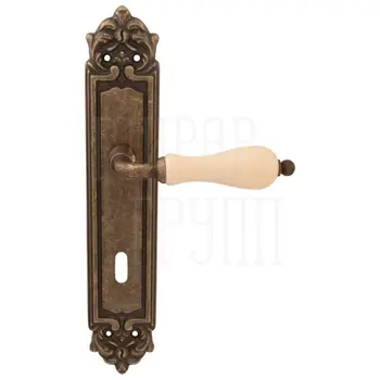 Дверная ручка на планке Melodia 179/229 'Ceramic' + бежевый античная бронза (key)