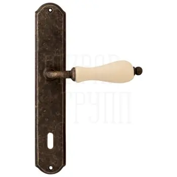 Дверная ручка на планке Melodia 179/131 'Ceramic' + керамика беж античная бронза (key)