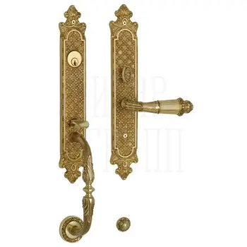 Ручка для входной двери Mestre OJ 4604 с замком и ключами состаренное золото 24к