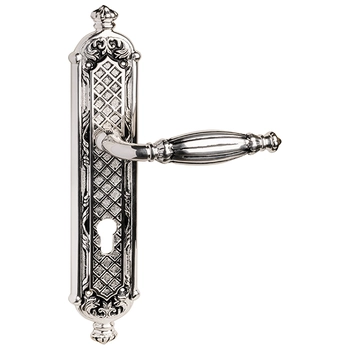 Дверная ручка на планке Pasini 'Queen' 3660 натуральное серебро + черный (CYL)