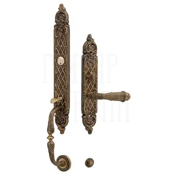 Ручка для входной двери Mestre OJ 1708 с замком и ключами античная латунь