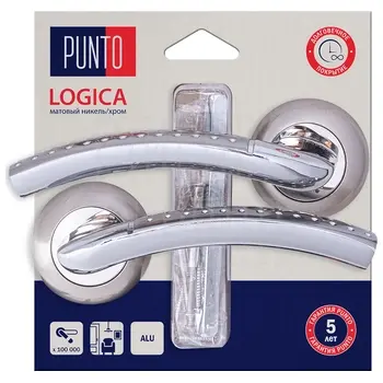 Дверная ручка Punto (Пунто) на круглой розетке 'LOGICA' HD матовый никель + хром