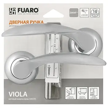 Дверные ручки-защелки на раздельном основании Fuaro (Фуаро) 'VIOLA' RM (R.RM54.VIOLA) матовый хром + хром (HD)