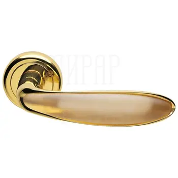 Дверные ручки на розетке Morelli Luxury 'Murano' золото + матовое стекло янтарь