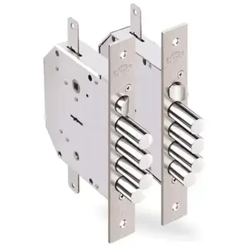 Замок Elbor (Эльбор) врезной сувальдный с задвижкой и защёлкой Гранит 1.06.42 (левый) с тягами /24376/ никель