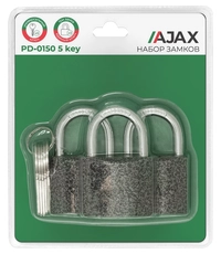 Купить Набор Ajax (Аякс) замков навесных PD-0150 (3 locks+5 keys) blister по цене 842 руб. в Москве