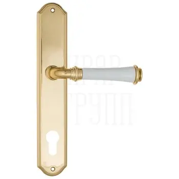 Дверная ручка Fratelli Cattini 'GRACIA CERAMICA BIANCO' на планке PL02 полированная латунь (cyl)