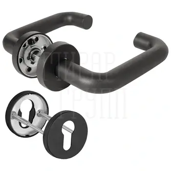 Комплект Fuaro (Фуаро) дверных ручек с накладками под цилиндр FR.DH57.0219 NE (DH-0219 NE) 9x140 мм черный