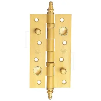 Петля дверная универсальная латунная противосъемная Amig 567 150x82x3 с колпачком и подшипниками матовое золото