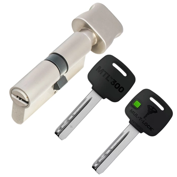 Цилиндровый механизм ключ-вертушка Mul-T-Lock (Светофор) MTL300 125 mm (40+10+75) никель + флажок