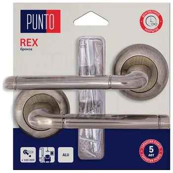 Дверная ручка Punto (Пунто) на круглой розетке 'REX' HD бронза