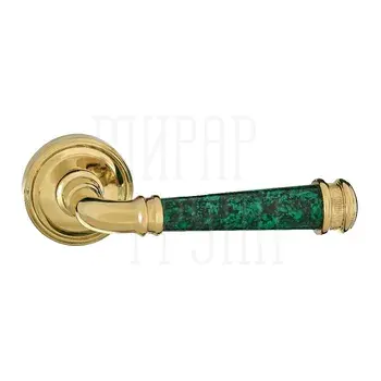 Дверная ручка на розетке CROWN 702 MALACHITE/PВ R малахит/полированная латунь