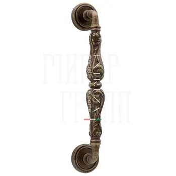 Ручка дверная скоба Extreza 'Greta' (Грета) на круглых розетках R01 античная бронза