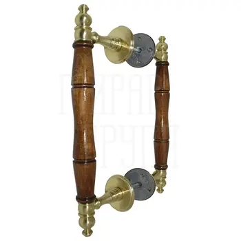 Дверная ручка-скоба DDP1 (410/310 мм) полированная латунь + дуб