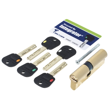 Цилиндровый механизм ключ-ключ Mul-T-Lock (Светофор) Integrator 90 mm (35+10+45) латунь + флажок