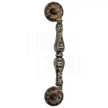 Ручка дверная скоба Extreza 'Greta' (Грета) на круглых розетках R04 античная бронза
