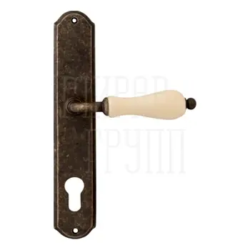 Дверная ручка на планке Melodia 179/131 'Ceramic' + керамика беж античная бронза (cyl)