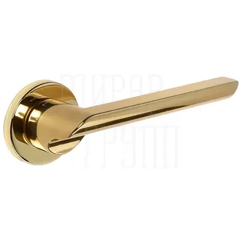 Дверная ручка Extreza Hi-tech 'SANTA' (Санта) 128 на круглой розетке R16 полированное золото