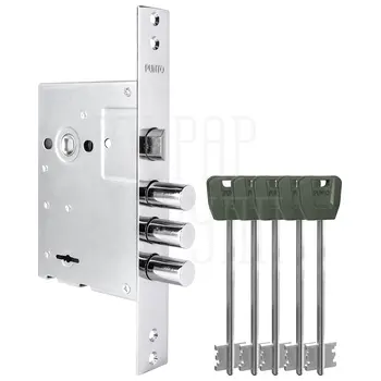 Замок Punto (Пунто) врезной сувальдный MDV30/S-65.77 (длинный ключ) тех.уп. хром