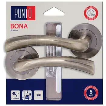 Дверная ручка Punto (Пунто) на круглой розетке 'BONA' HD бронза