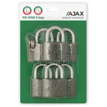 Набор Ajax (Аякс) замков навесных PD-0150 (6 locks+5 keys) blister никель