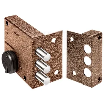 Замок Elbor (Эльбор) накладной Кремень 1.04.51.КМА никель сув. 3 риг. зап. коробка медный антик /32383/ никель