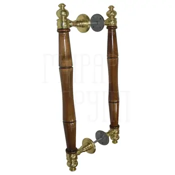 Дверная ручка-скоба DDP1 (700/600 мм) полированная латунь + дуб