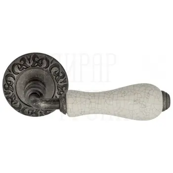 Дверная ручка на розетке Venezia 'COLOSSEO' c кракелюром D4 античное серебро + керамика