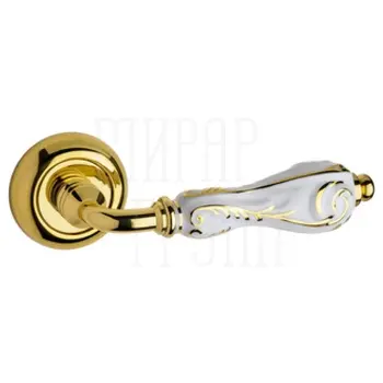 Дверная ручка на розетке Fimet 'Flora' 147P (231С) золото + белая керамика