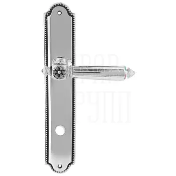 Дверная ручка Extreza 'LEON' (Леон) 303 на планке PL03 натуральное серебро + черный (wc)