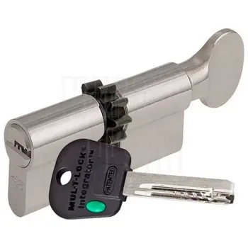Цилиндровый механизм ключ-вертушка Mul-T-Lock Integrator 71 mm (33+10+28) никель + шестерня