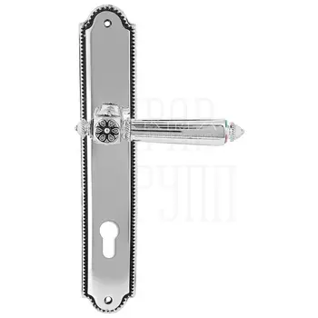 Дверная ручка Extreza 'LEON' (Леон) 303 на планке PL03 натуральное серебро + черный (cyl)