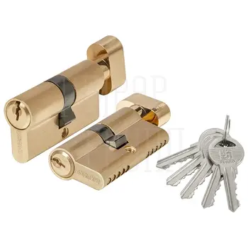 Цилиндровый механизм Fuaro (Фуаро) (100 ZM/60) 1000ZMKnob 60 mm (25+10+25) с вертушкой сатинированное золото