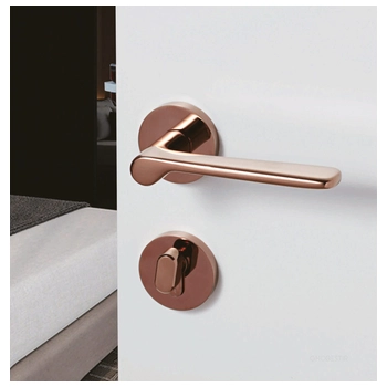 Дверная ручка дизайнерская премиум Ghobestir 'CITY Collection' 023 на круглом основании розовая латунь