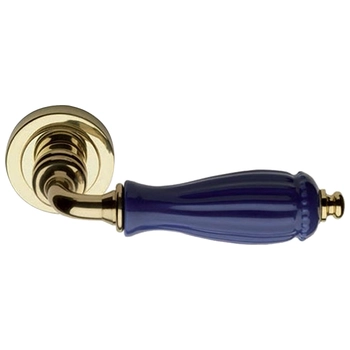 Дверная ручка на круглой розетке Pasini 'Godiva' 3821 полированная латунь + синий