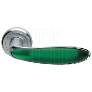 Дверные ручки на розетке Morelli Luxury 'Murano' матовый хром + матовое стекло зеленое