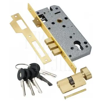 Замок врезной с цилиндром ADDEN BAU LOCK 4585 5-60B D полированное золото