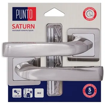 Дверная ручка Punto (Пунто) на квадратной розетке 'SATURN' QR матовый никель + хром hd