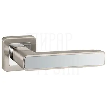 Дверная ручка Punto (Пунто) на квадратной розетке 'MARS' QR матовый никель + хром