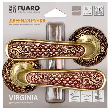 Дверные ручки-защелки на раздельном основании Fuaro (Фуаро) 'VIRGINIA' SM французское золото (BL)