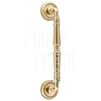 Ручка дверная скоба Extreza 'Petra' (Петра) 250 мм (205 мм) на круглых розетках R02 полированная латунь