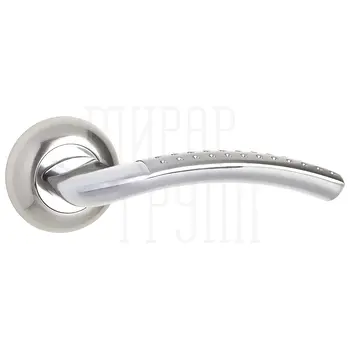 Дверная ручка Ajax (Аякс) на круглой розетке 'LEGENDA' PR матовый никель + хром (140 мм)