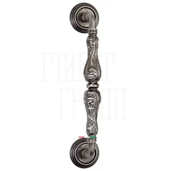 Ручка дверная скоба Extreza 'Greta' (Грета) на круглых розетках R05 античное серебро