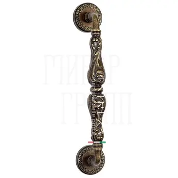 Ручка дверная скоба Extreza 'Greta' (Грета) на круглых розетках R06 античная бронза