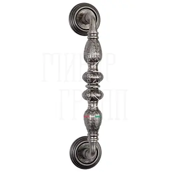 Ручка дверная скоба Extreza 'Tesla' (Тесла) 300 мм (250 мм) на круглых розетках R05 античное серебро