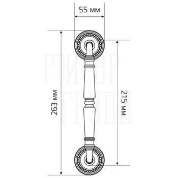 Ручка дверная скоба Extreza 'Petra' (Петра) 250 мм (205 мм) на круглых розетках R03 матовая латунь