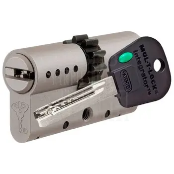 Цилиндровый механизм ключ-ключ Mul-T-Lock Integrator 66 mm (28+10+28) никель + шестерня