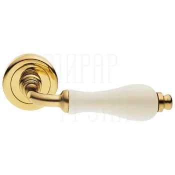 Дверные ручки на круглой розетке Morelli Luxury 'Ceramica' золото + керамика белая