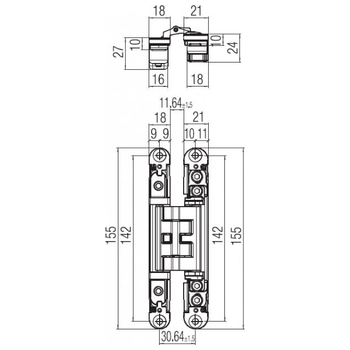 Петля дверная скрытая узкая Koblenz Kubica HYBRID K2460 DXSX (60/80 кг) матовое золото