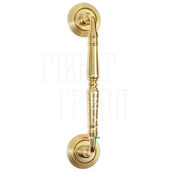 Ручка дверная скоба Extreza 'Petra' (Петра) 250 мм (205 мм) на круглых розетках R05 полированная латунь